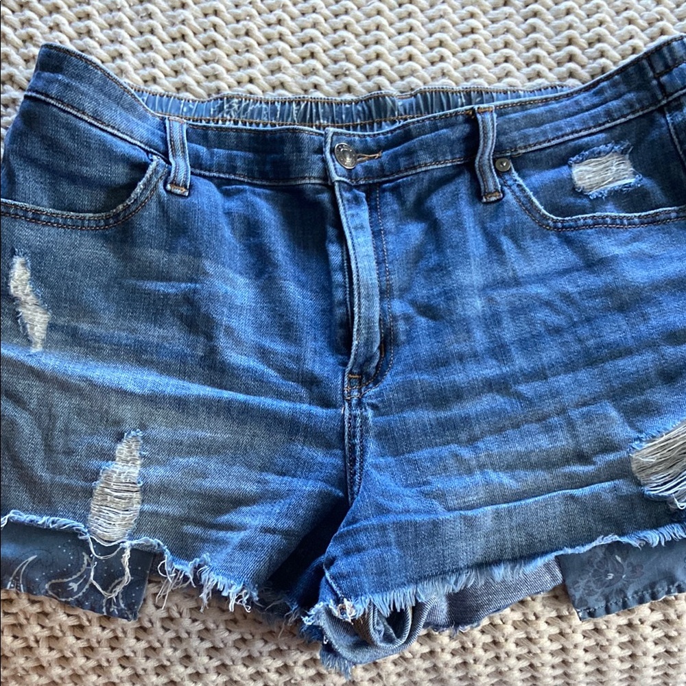 Blue Distressed Jean Shorts with Raw Hem